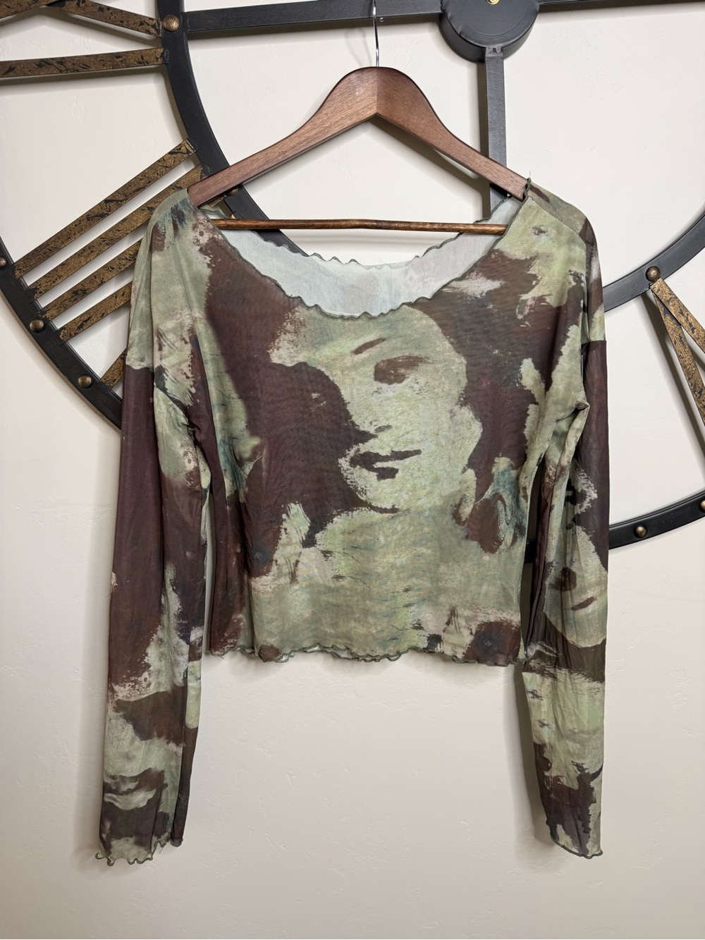 Cider Olive & Brown Sheet Cropped Long Sleeve Graphic Top